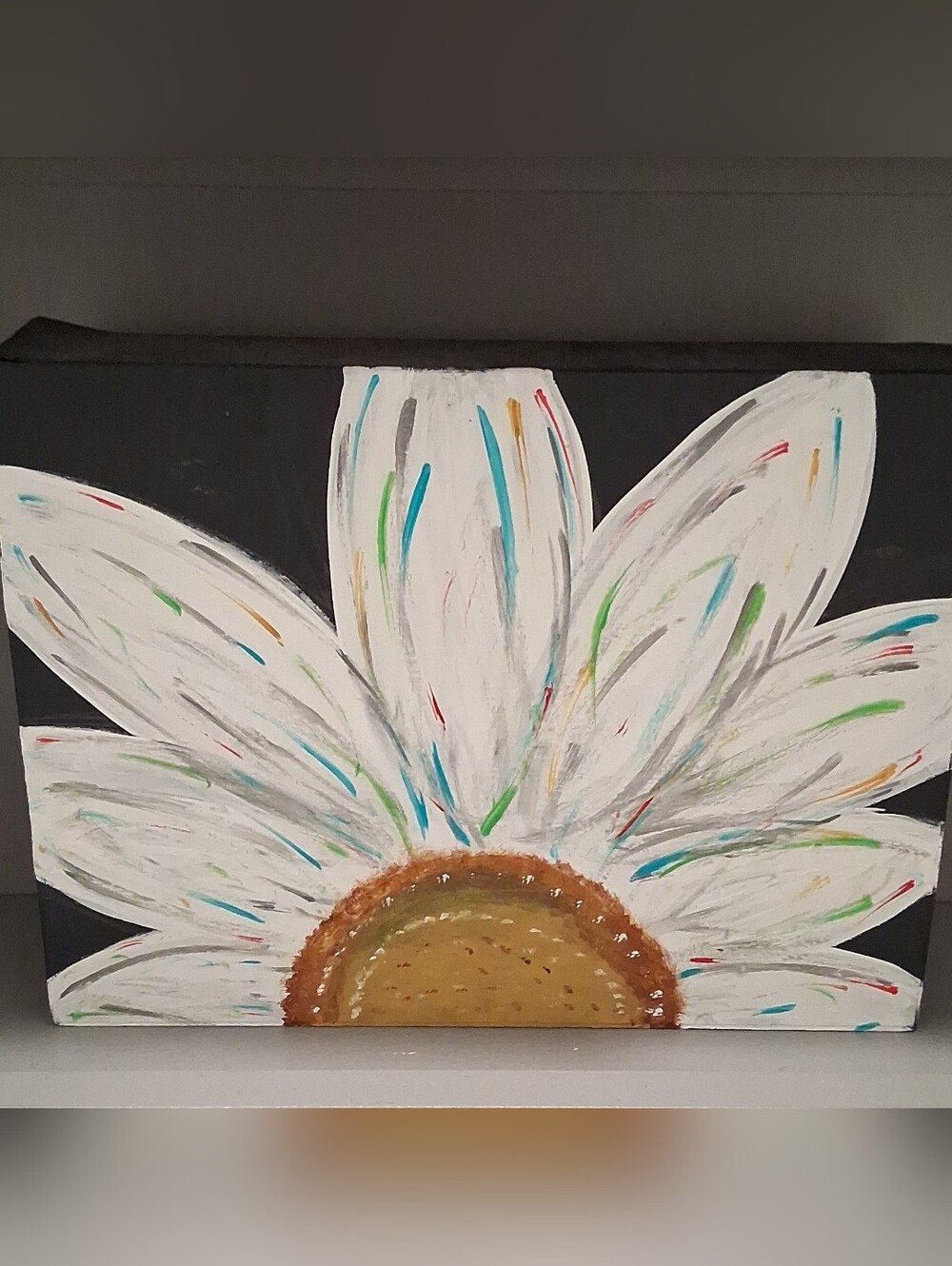White Daisy Canvas Wall Art with Multicolor Accents